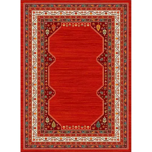 فرش ماشینی مدرن نارسیس طرح ترکمن کد 059 رنگ زمینه لاکی فاقد خواب