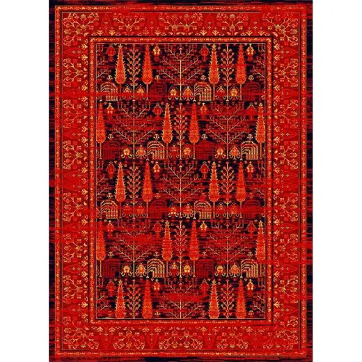 فرش ماشینی مدرن نارسیس طرح ترکمن کد 060 رنگ زمینه مشکی فاقد خواب