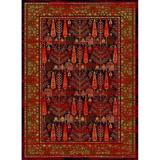 فرش ماشینی مدرن نارسیس طرح ترکمن کد 061 رنگ زمینه مشکی فاقد خواب