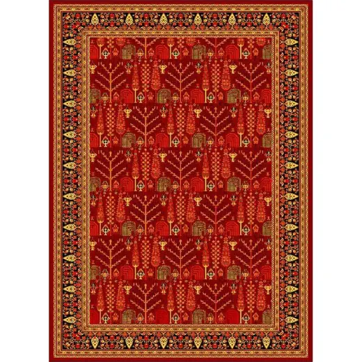 فرش ماشینی مدرن نارسیس طرح ترکمن کد 062 رنگ زمینه لاکی فاقد خواب