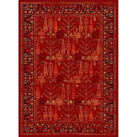 فرش ماشینی مدرن نارسیس طرح ترکمن کد 063 رنگ زمینه لاکی فاقد خواب
