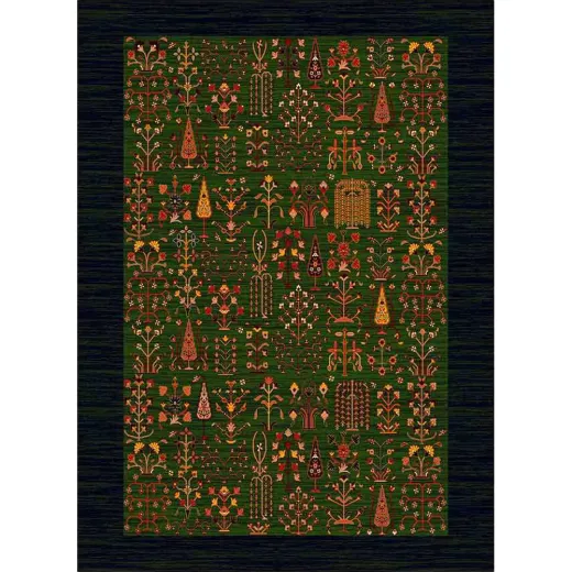 فرش ماشینی مدرن نارسیس طرح ترکمن کد 064 رنگ زمینه سبز فاقد خواب