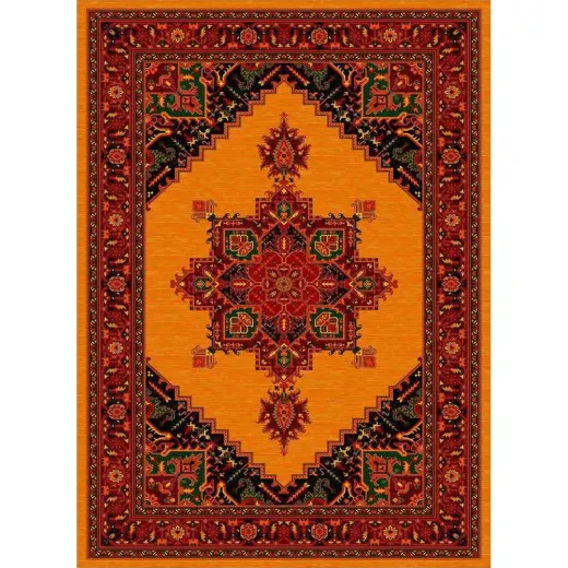 فرش ماشینی مدرن نارسیس طرح ترکمن کد 001 رنگ زمینه دارچینی فاقد خواب