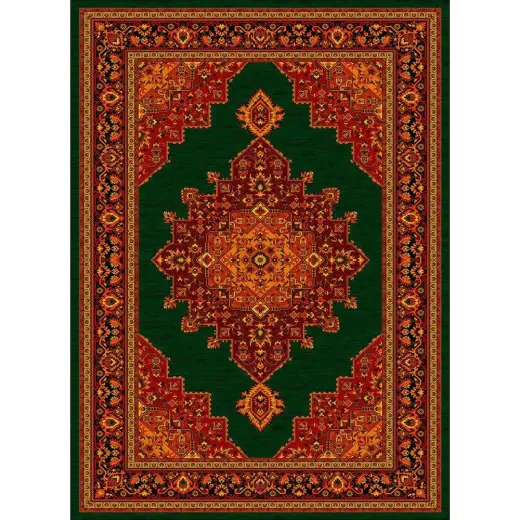 فرش ماشینی مدرن نارسیس طرح ترکمن کد 007 رنگ زمینه سبز فاقد خواب