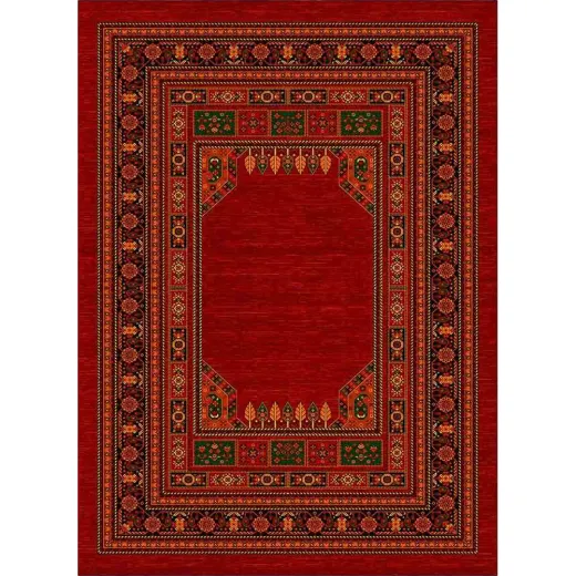 فرش ماشینی مدرن نارسیس طرح ترکمن کد 015 رنگ زمینه لاکی فاقد خواب