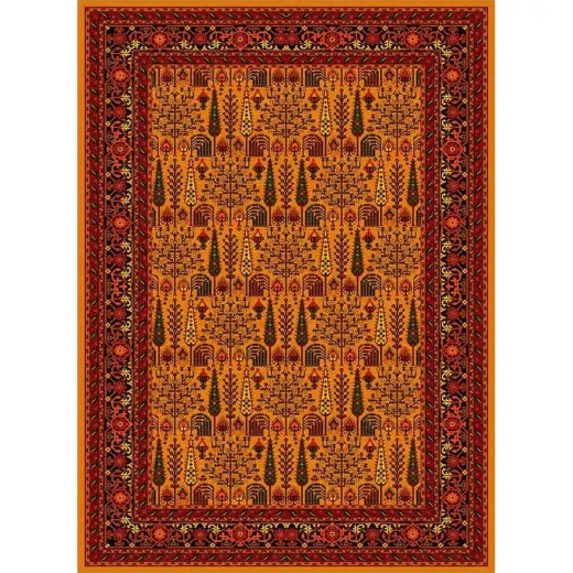 فرش ماشینی مدرن نارسیس طرح ترکمن کد 018 رنگ زمینه دارچینی فاقد خواب