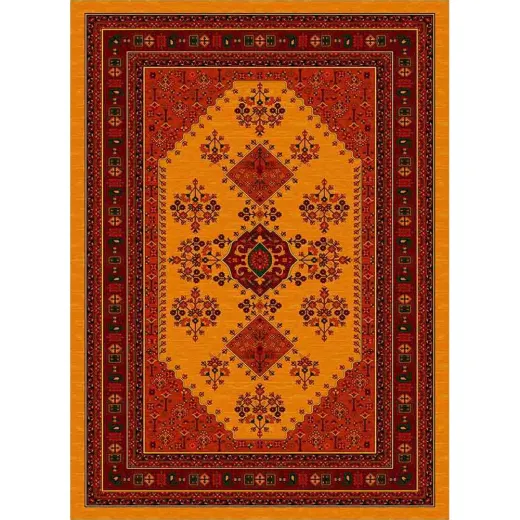فرش ماشینی مدرن نارسیس طرح ترکمن کد 020 رنگ زمینه دارچینی فاقد خواب