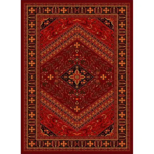 فرش ماشینی مدرن نارسیس طرح ترکمن کد 028 رنگ زمینه لاکی فاقد خواب