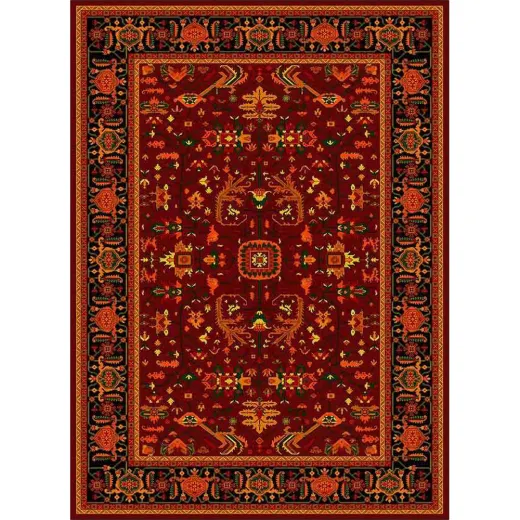فرش ماشینی مدرن نارسیس طرح ترکمن کد 029 رنگ زمینه لاکی فاقد خواب