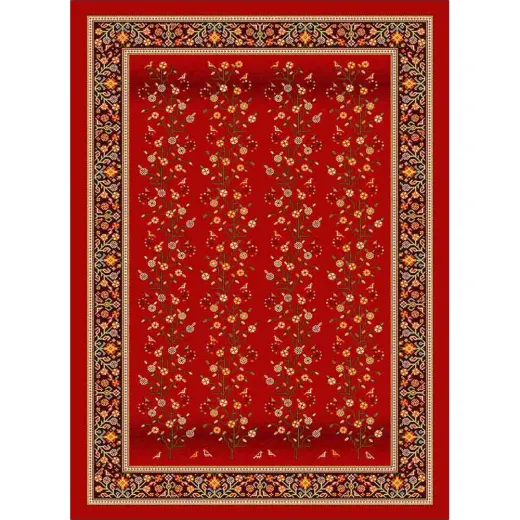 فرش ماشینی مدرن نارسیس طرح ترکمن کد 030 رنگ زمینه لاکی فاقد خواب