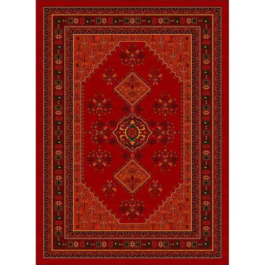 فرش ماشینی مدرن نارسیس طرح ترکمن کد 033 رنگ زمینه لاکی فاقد خواب