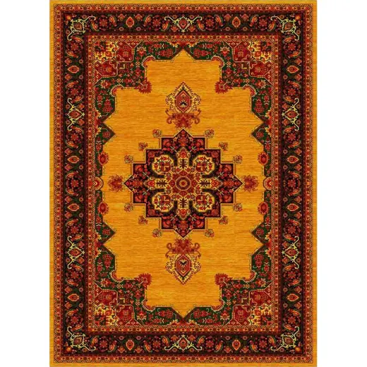 فرش ماشینی مدرن نارسیس طرح ترکمن کد 035 رنگ زمینه خردلی فاقد خواب