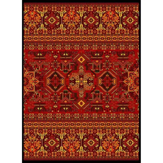 فرش ماشینی مدرن نارسیس طرح ترکمن کد 036 رنگ زمینه لاکی فاقد خواب