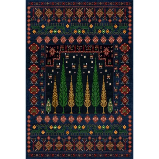 فرش ماشینی مدرن هانوکس طرح درخت سرمه ای کد L288