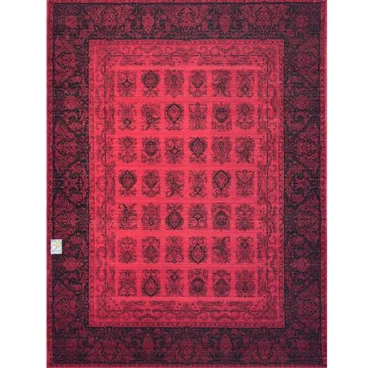 فرش 1200 شانه وزرا تراکم 3600 طرح خشتی وینتیج رنگ زمینه لاکی