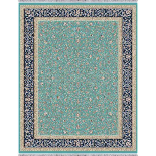 فرش 1500 شانه ابریشم نما آراد تراکم 4500 مدل ماه پری زمینه آبی روشن
