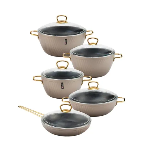 سرویس قابلمه 10 پارچه ام جی اس مدل فورج P طرح ماینز کد FR04G Titanium