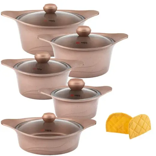 سرویس قابلمه 12 پارچه ام جی اس گرانیت طرح C کره ای KC1216 Rosegold Marble