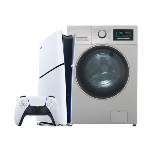 پک ویژه طلایی کنسول PlayStation 5 Slim - 2116B دیجیتال و ماشین لباسشویی نقره‌ای اسنوا سری آرین