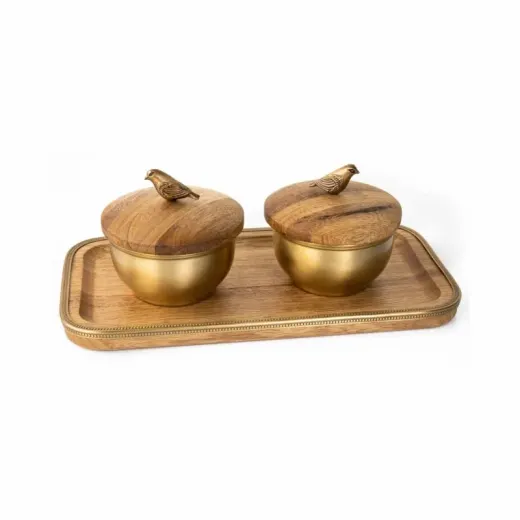 اردو خوری چوب و برنج گلدکیش طرح گلدن برد مدل 829476 - تصویر 1