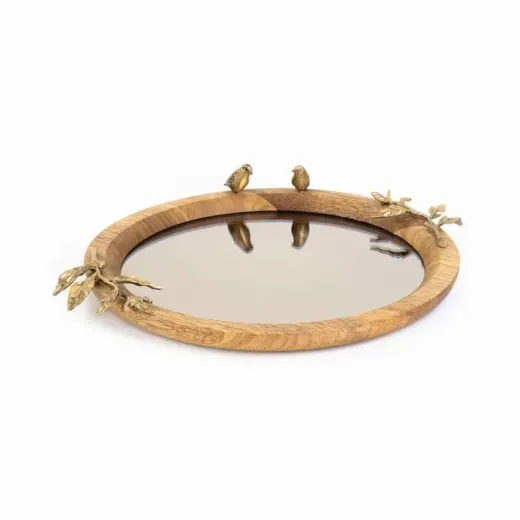 سینی گرد چوب و برنج کوچک گلدکیش طرح گلدن برد مدل 829505