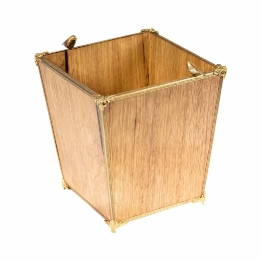 سطل زباله چوب و برنج گلدکیش طرح گلدن برد مدل 829601 - تصویر 1