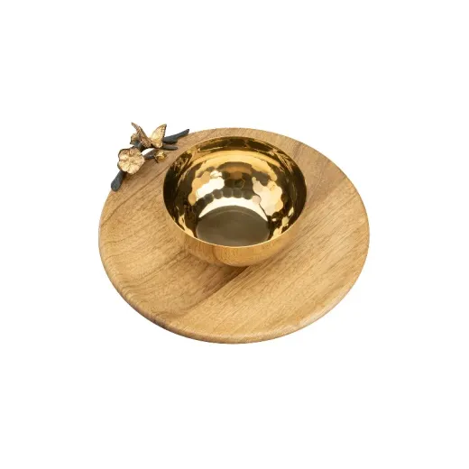 پیاله و پیش دستی چوب و برنج گلدکیش طرح باترفلای مدل 829800 - تصویر 1