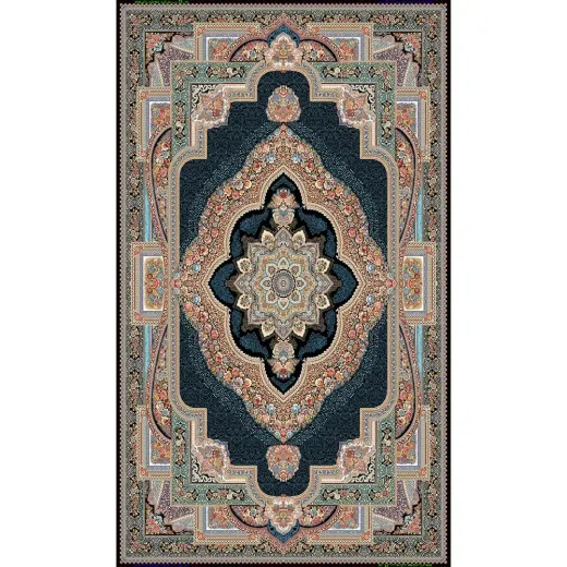 فرش 700 شانه اکرولیک آنا تراکم 2550 گالری کلاسیک نقشه باغ معلق سرمه ای