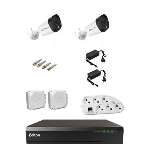 پکیج 2 دوربین مداربسته بولت برایتون 5 مگاپیکسل با دستگاه برایتون 5MP DVR میکروفن دار دید در شب رنگی