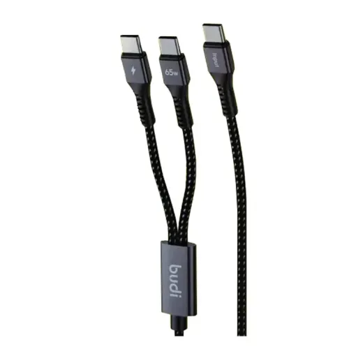 کابل شارژ و دیتا کنفی Type-C به دو Type-C فست PD 65 وات بودی مدل DC210C2C12B طول 1.2 متر