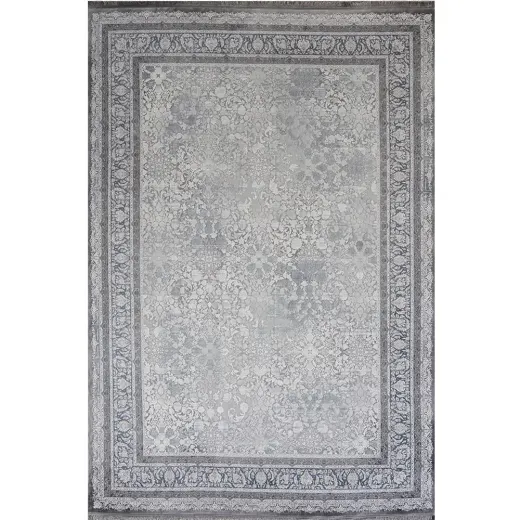 فرش 1200 شانه اکرلیک گل برجسته ایده آل تراکم 3600 کد 2241 وینتیج گلکسی زمینه صدفی نقره ای