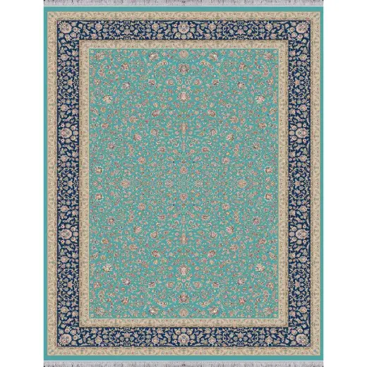 فرش 1500 شانه ابریشم نما آراد تراکم 4500 مدل ماه پری زمینه آبی روشن