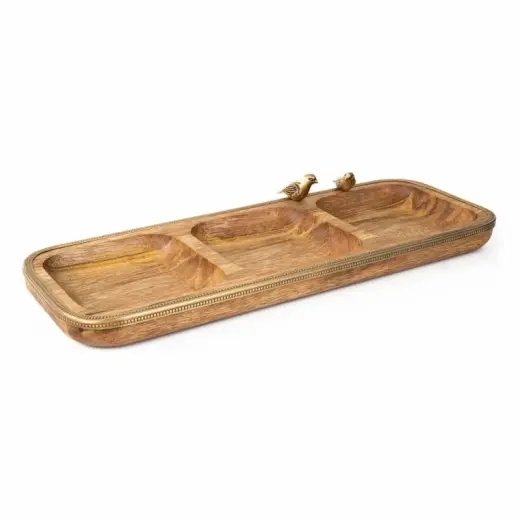 اردو خوری چوب و برنج گلدکیش طرح گلدن برد مدل 829420 - تصویر 1