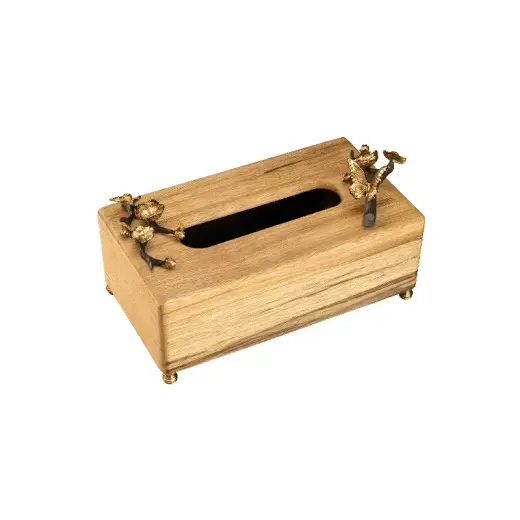جا دستمال کاغذی چوب و برنج گلدکیش طرح باترفلای مدل 829822 - تصویر 1