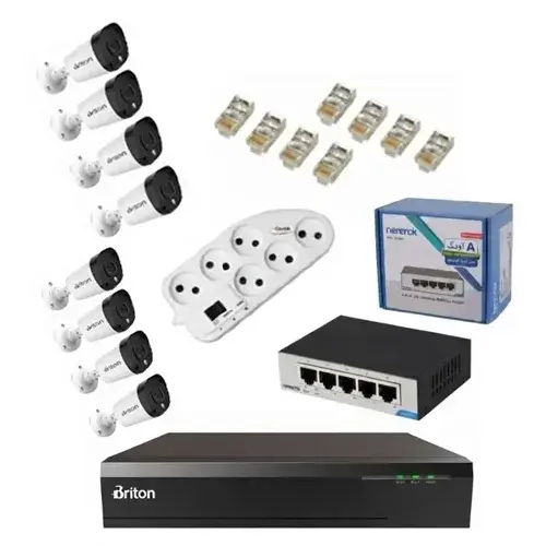 پکیج دوربین مداربسته دید درشب 8 عددی برایتون مدل IP 2MP 4K تحت شبکه