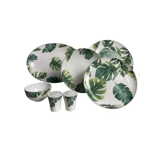 سرویس 6 نفره چینی گلدن هورس bone china سبز گل برجسته 27 پارچه کد 80412-ِDG