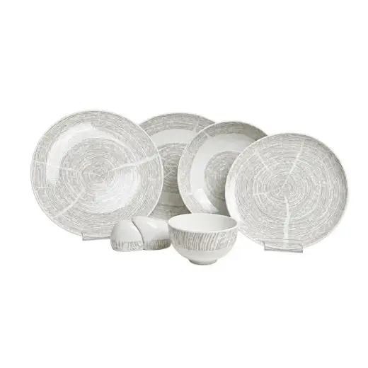 سرویس 6 نفره چینی پرسل گل برجسته bone china 27 طوسی پارچه کد 90069-P