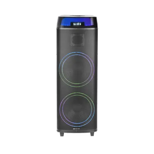 اسپیکر قابل حمل شارژی آیوا مدل AW-X1131DSP دارای 2 ساب ووفر 12 اینچ، رقص نور، کارائوکه و میکروفون